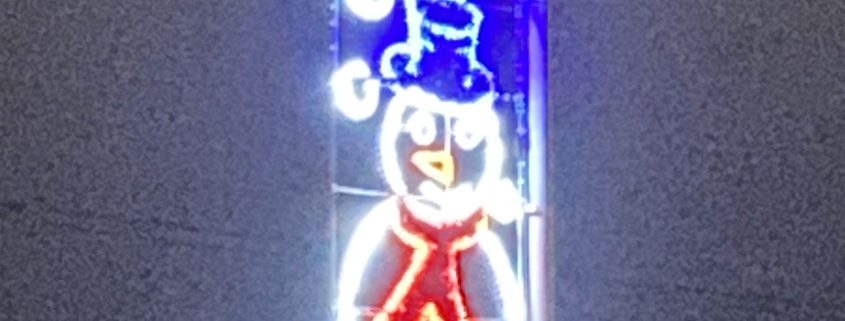 Christmas lights on Wrose Road - Mr Snowman