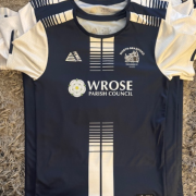 Black Football Shirt with North Bradford juniors logo and Wrose Parish Council Logo